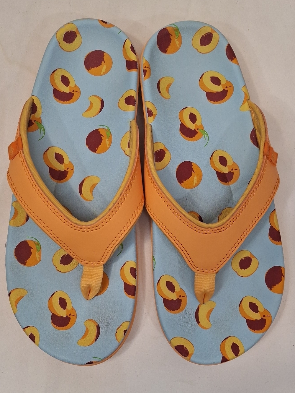 Speco Yumi Women's Peach Print Orange Strap Thong Flip Flops. Lightly Worn.